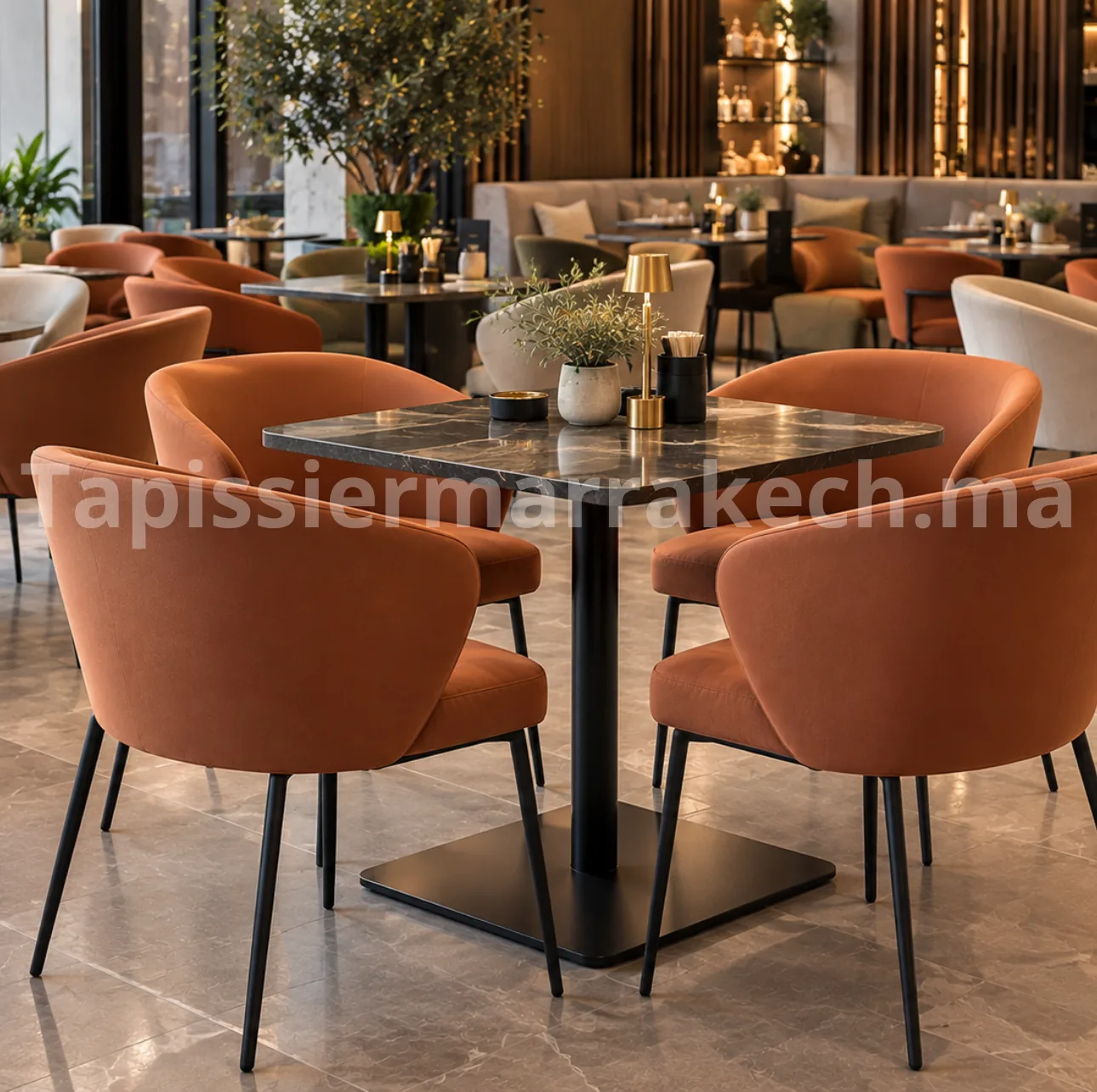 Mobilier de restaurant avec chaises modernes tapissées sur mesure